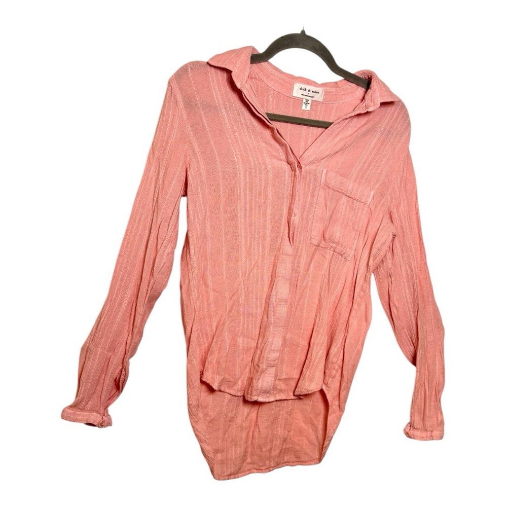 Cloth & Stone Pink Textured Button Shirt Hi Low Coastal Preppy Small - Picture 2 of 7